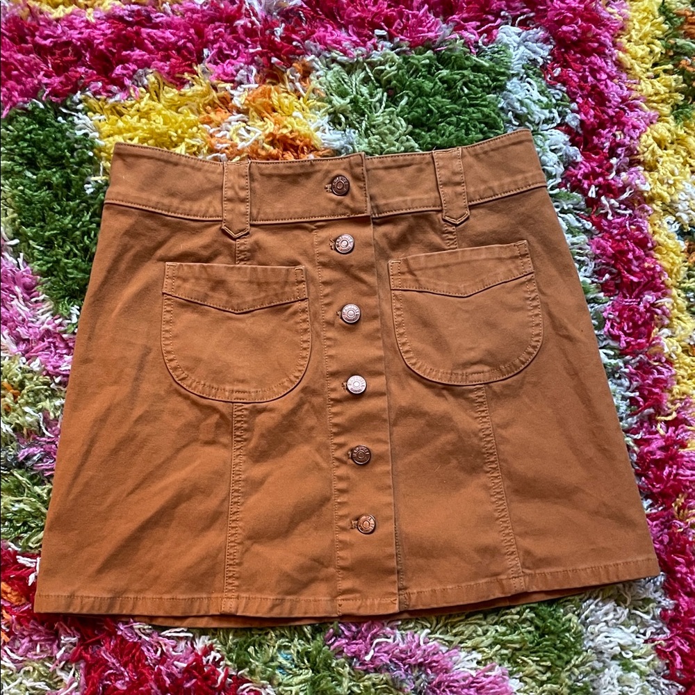 Madewell Butternut Orange-Brown Button-Front Mini Skirt